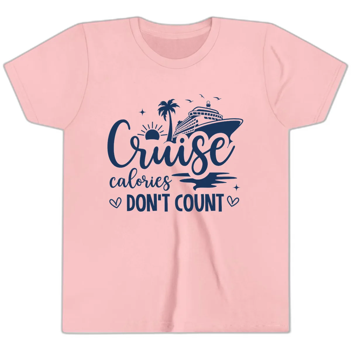 Fun Cruise Calories Don't Count Vacation Youth T-Shirt in Pink