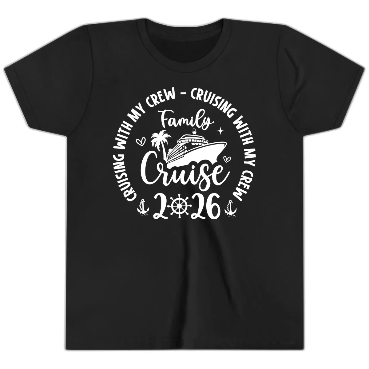 Cruising With My Crew Family Cruise 2026 Youth T-Shirt in Black