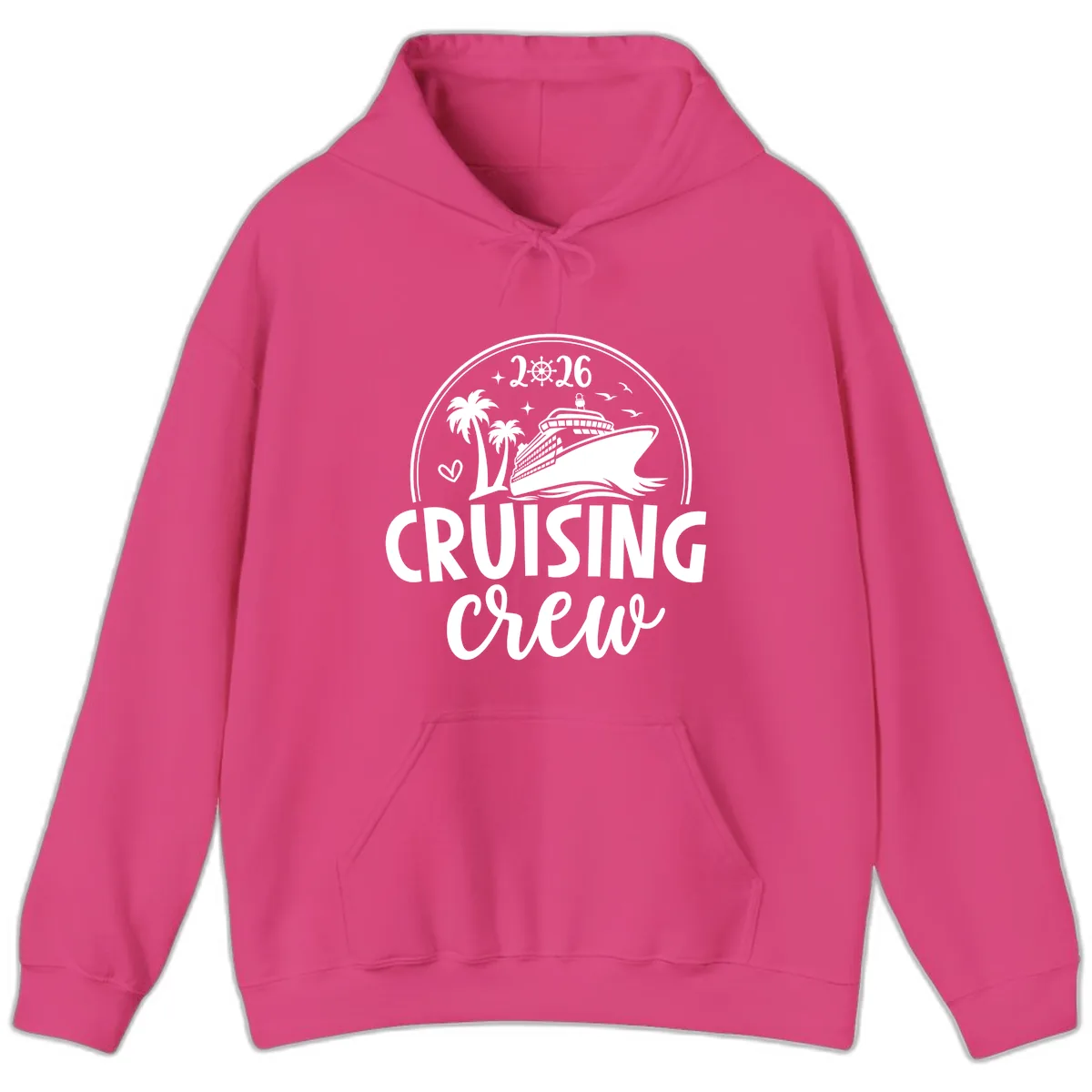 Family Cruise Crew 2026 Vacation Apparel Hoodie in Heliconia