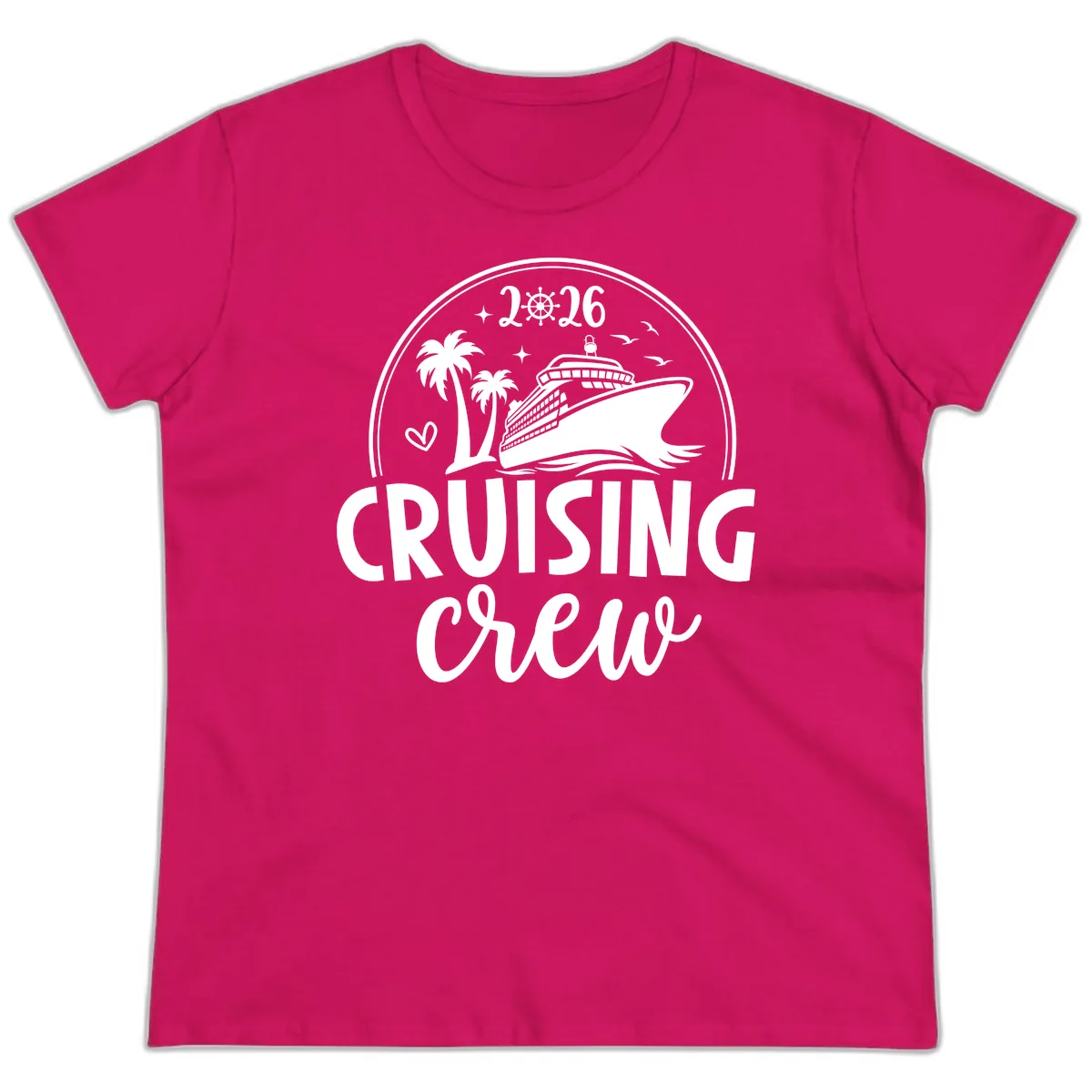 Family Cruise Crew 2026 Vacation Apparel Ladies Tee in Heliconia