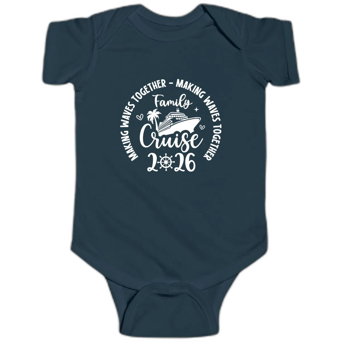 Family Cruise 2026 Making Waves Together Baby Onesie in Navy