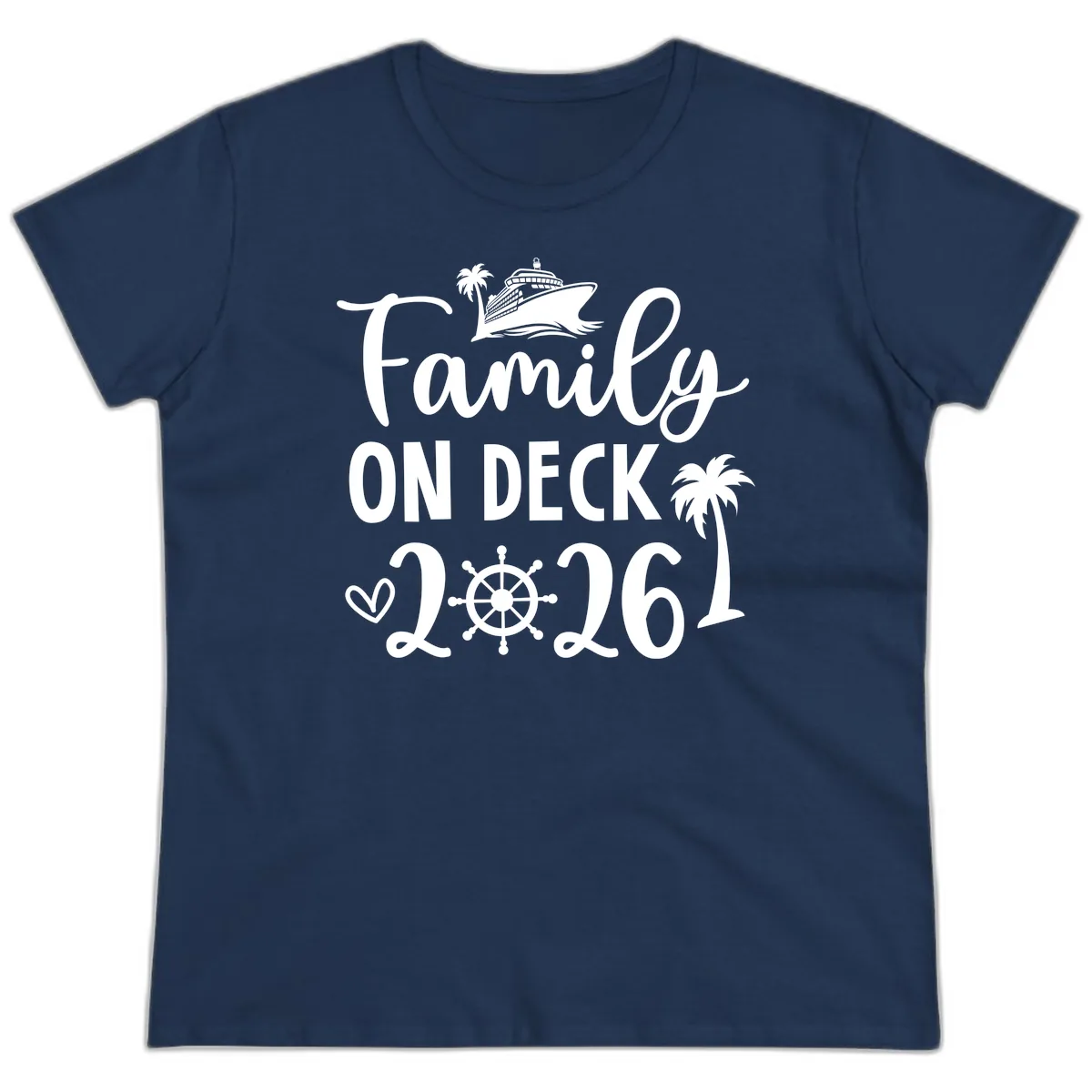 Family On Deck Cruise Vacation 2026 Ladies Tee in Navy