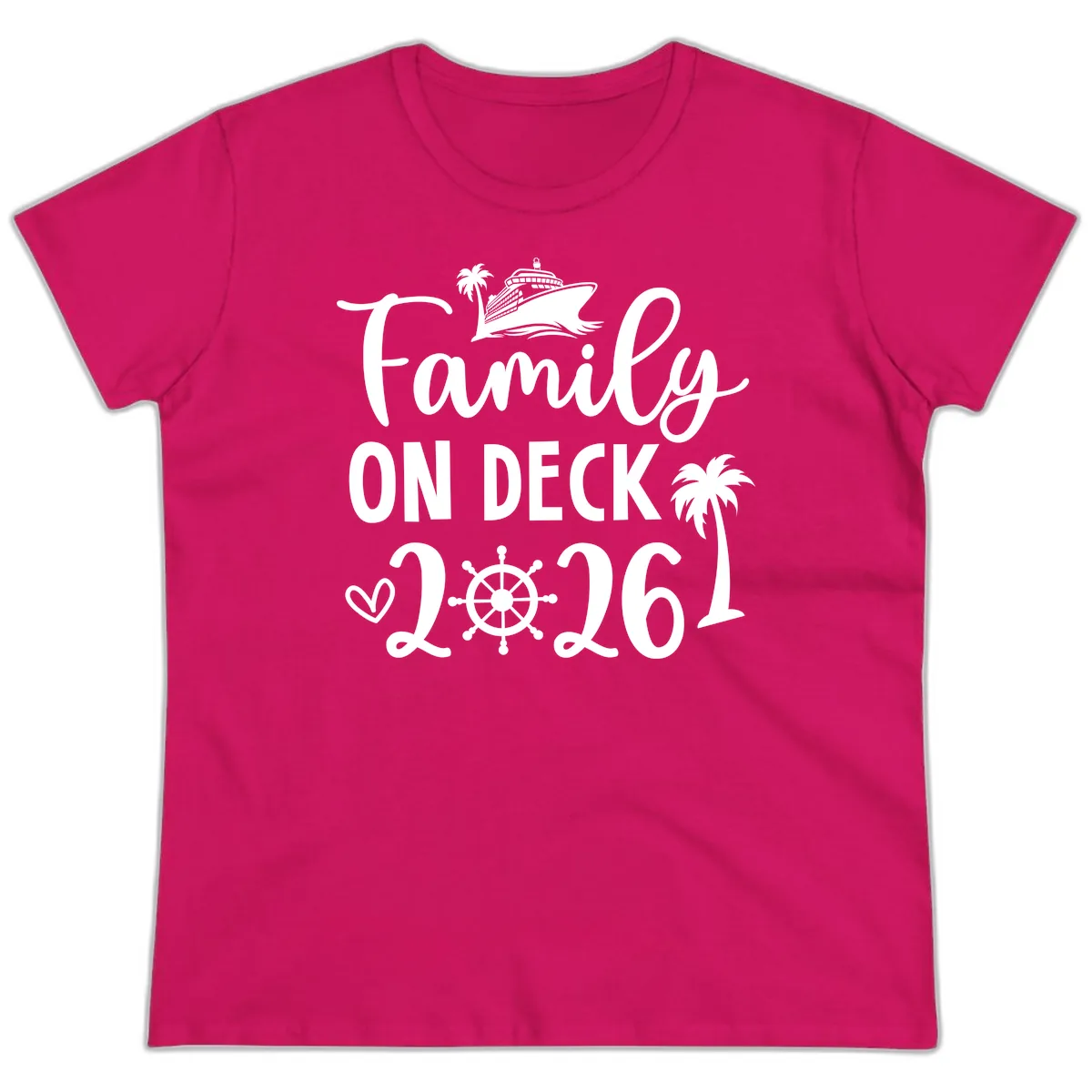 Family On Deck Cruise Vacation 2026 Ladies Tee in Heliconia
