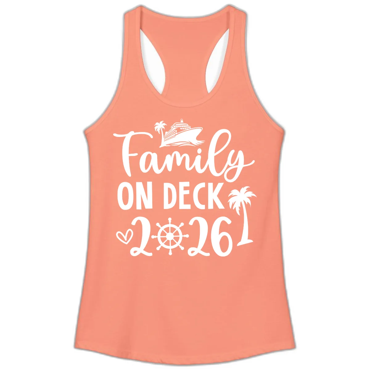 Family On Deck Cruise Vacation 2026 Ladies Tank in Solid Light Orange