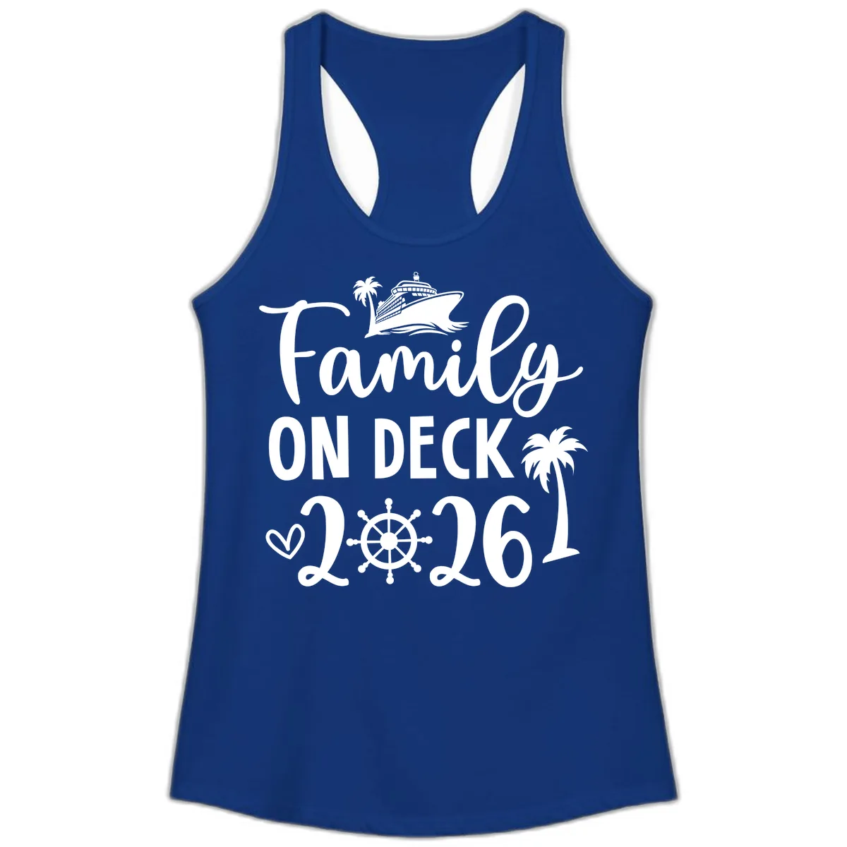 Family On Deck Cruise Vacation 2026 Ladies Tank in Solid Royal
