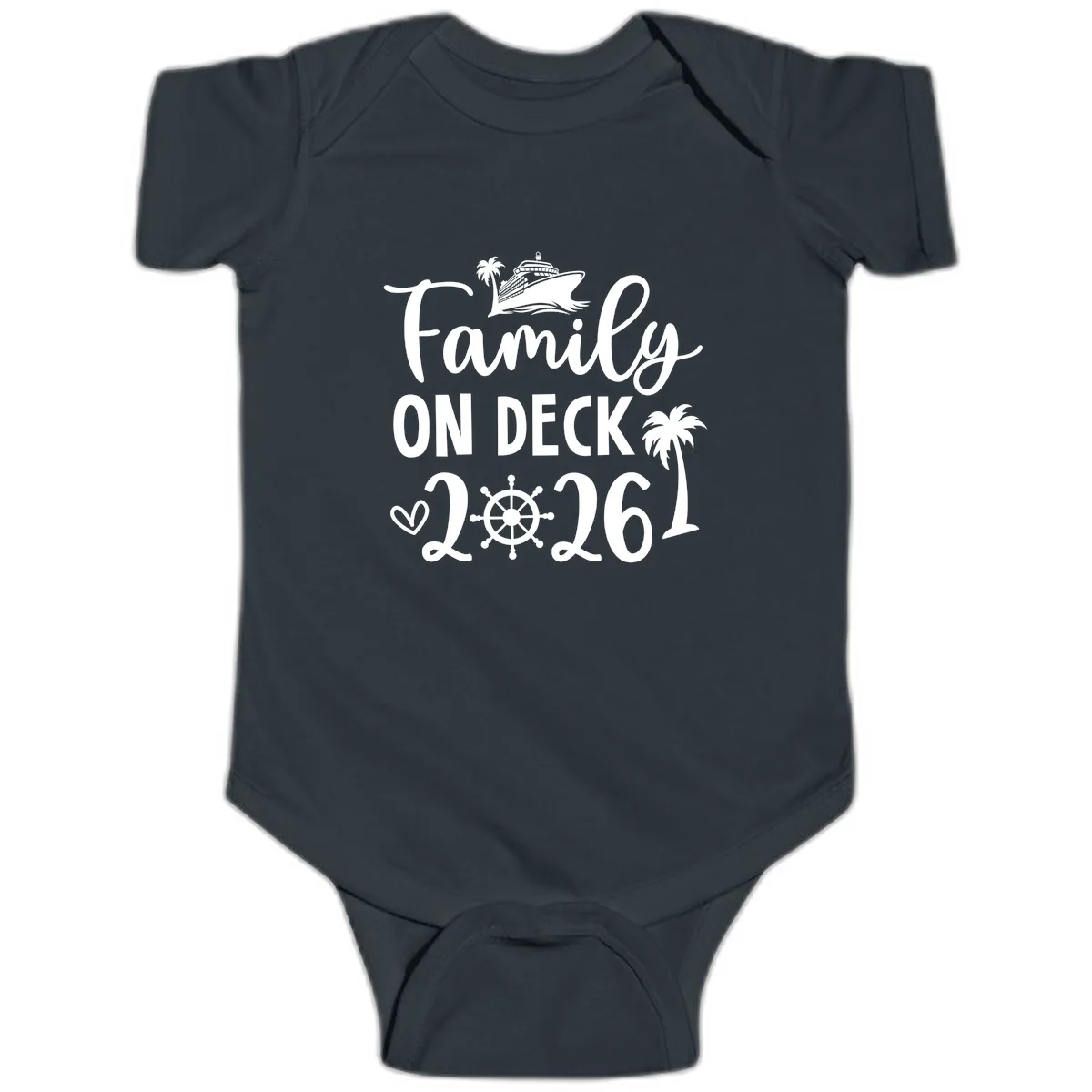 Family On Deck Cruise Vacation 2026 Baby Onesie in Black