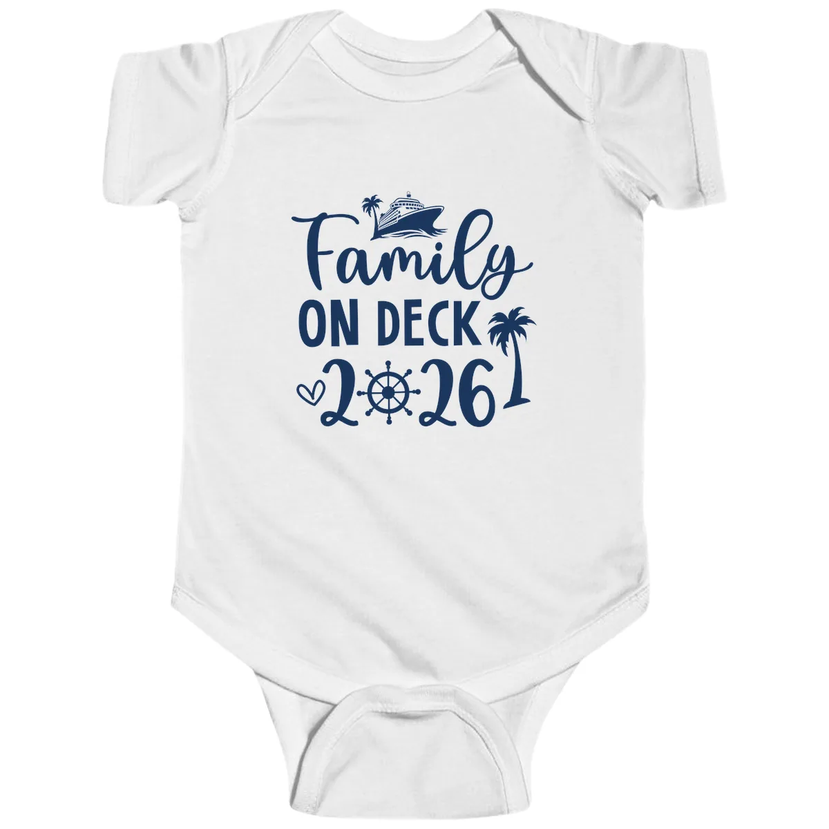 Family On Deck Cruise Vacation 2026 Baby Onesie in White