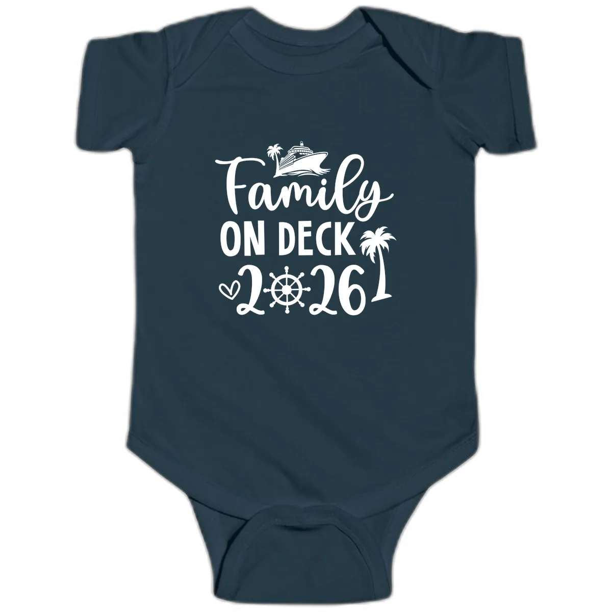Family On Deck Cruise Vacation 2026 Baby Onesie in Navy