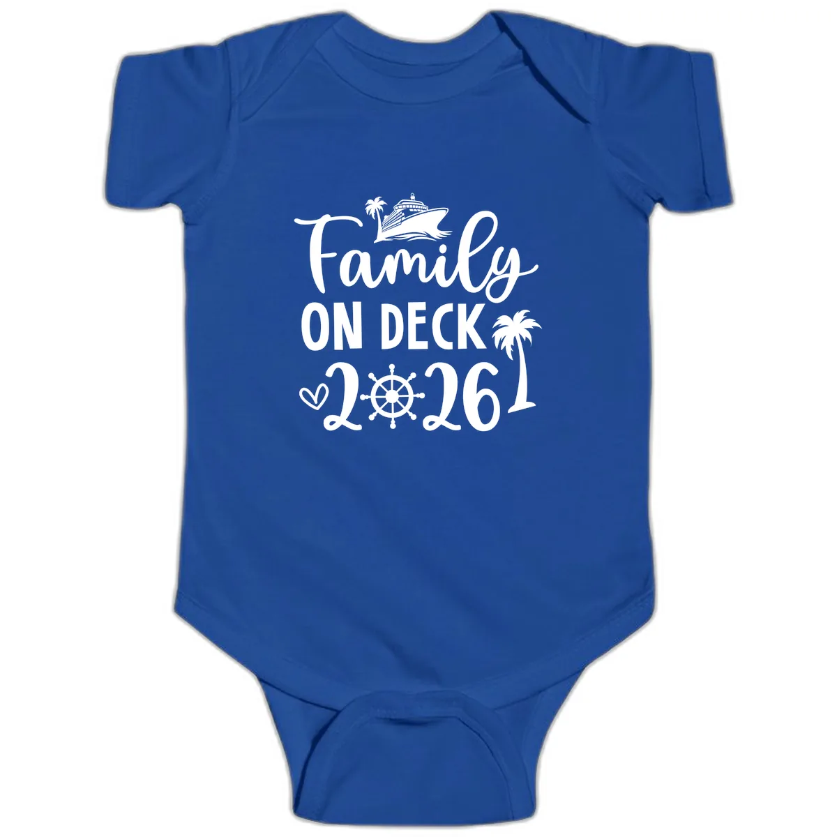 Family On Deck Cruise Vacation 2026 Baby Onesie in Royal