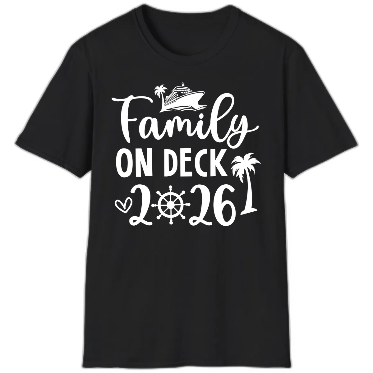 Family On Deck Cruise Vacation 2026 T-Shirt in Black