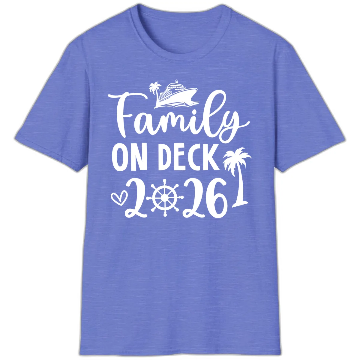 Family On Deck Cruise Vacation 2026 T-Shirt in Heather Royal