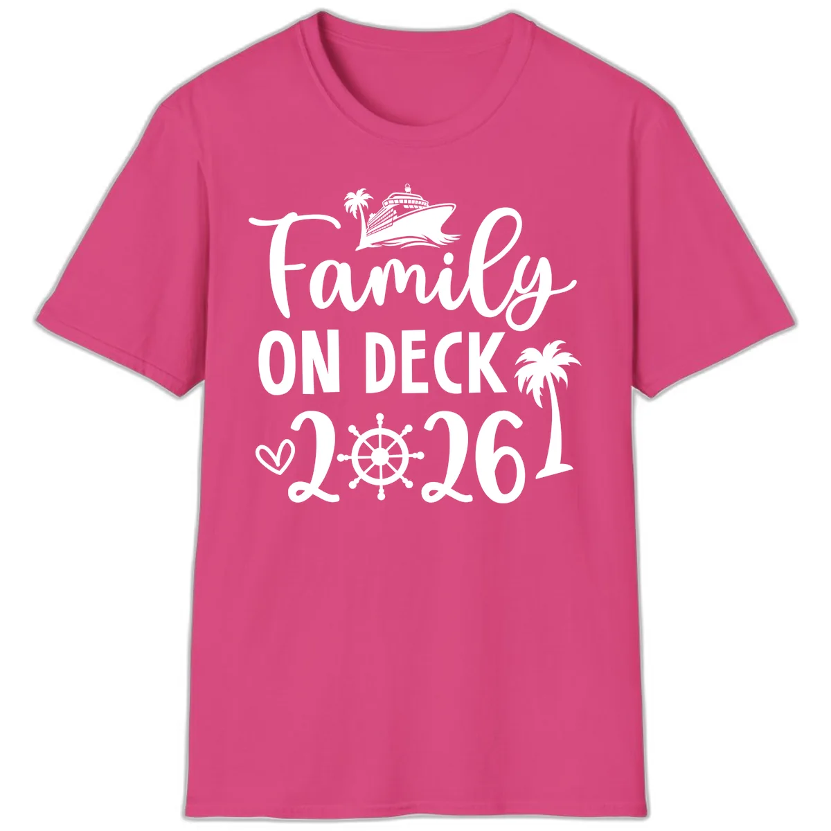 Family On Deck Cruise Vacation 2026 T-Shirt in Heliconia