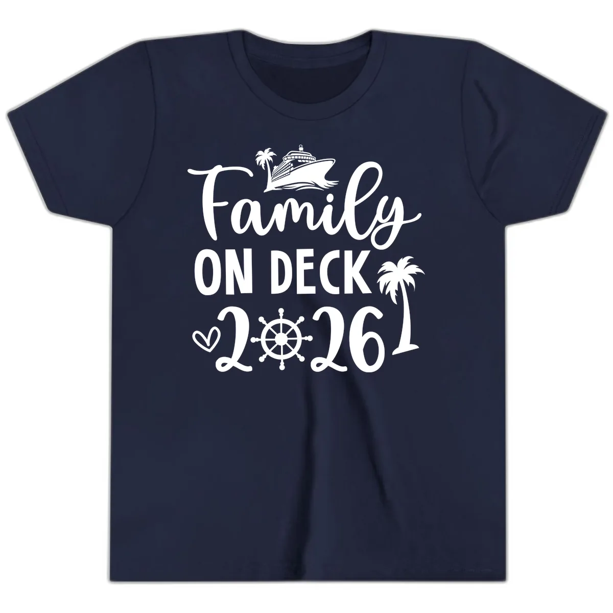 Family On Deck Cruise Vacation 2026 Youth T-Shirt in Navy