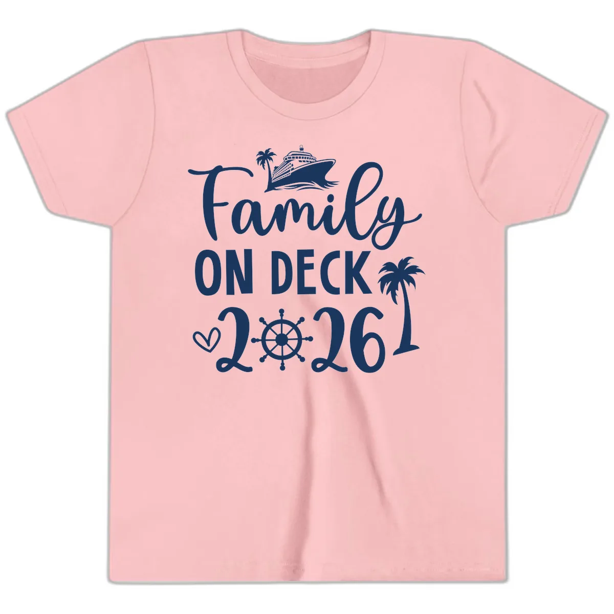 Family On Deck Cruise Vacation 2026 Youth T-Shirt in Pink