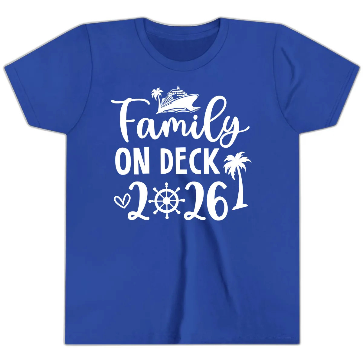 Family On Deck Cruise Vacation 2026 Youth T-Shirt in True Royal
