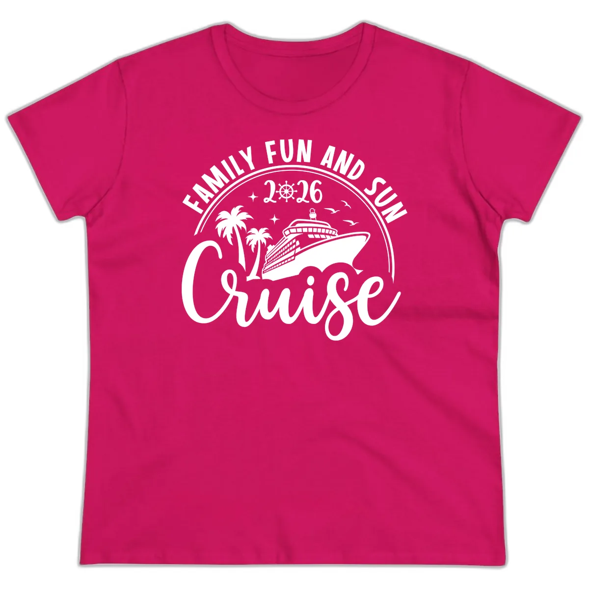 Family Fun and Sun Cruise 2026 Ladies Tee in Heliconia