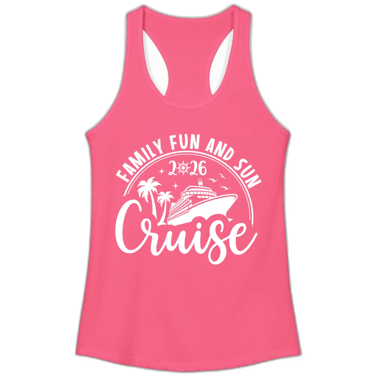 Family Fun and Sun Cruise 2026 Ladies Tank in Solid Hot Pink