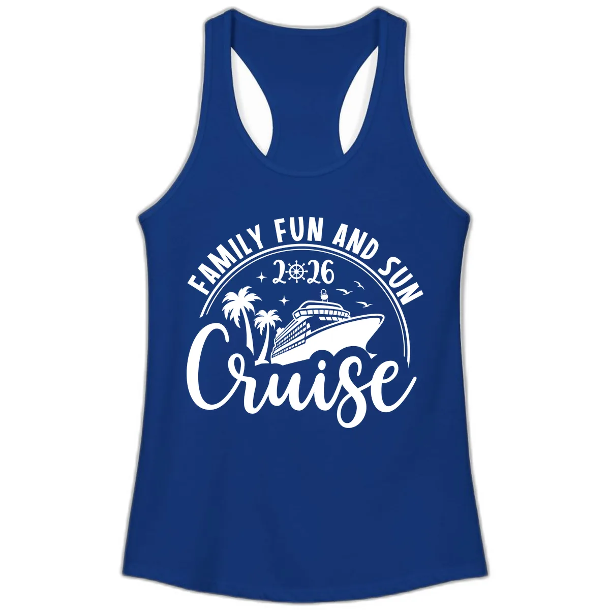 Family Fun and Sun Cruise 2026 Ladies Tank in Solid Royal