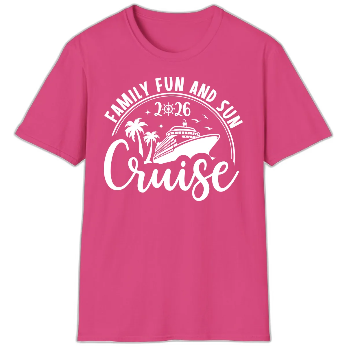 Family Fun and Sun Cruise 2026 T-Shirt in Heliconia