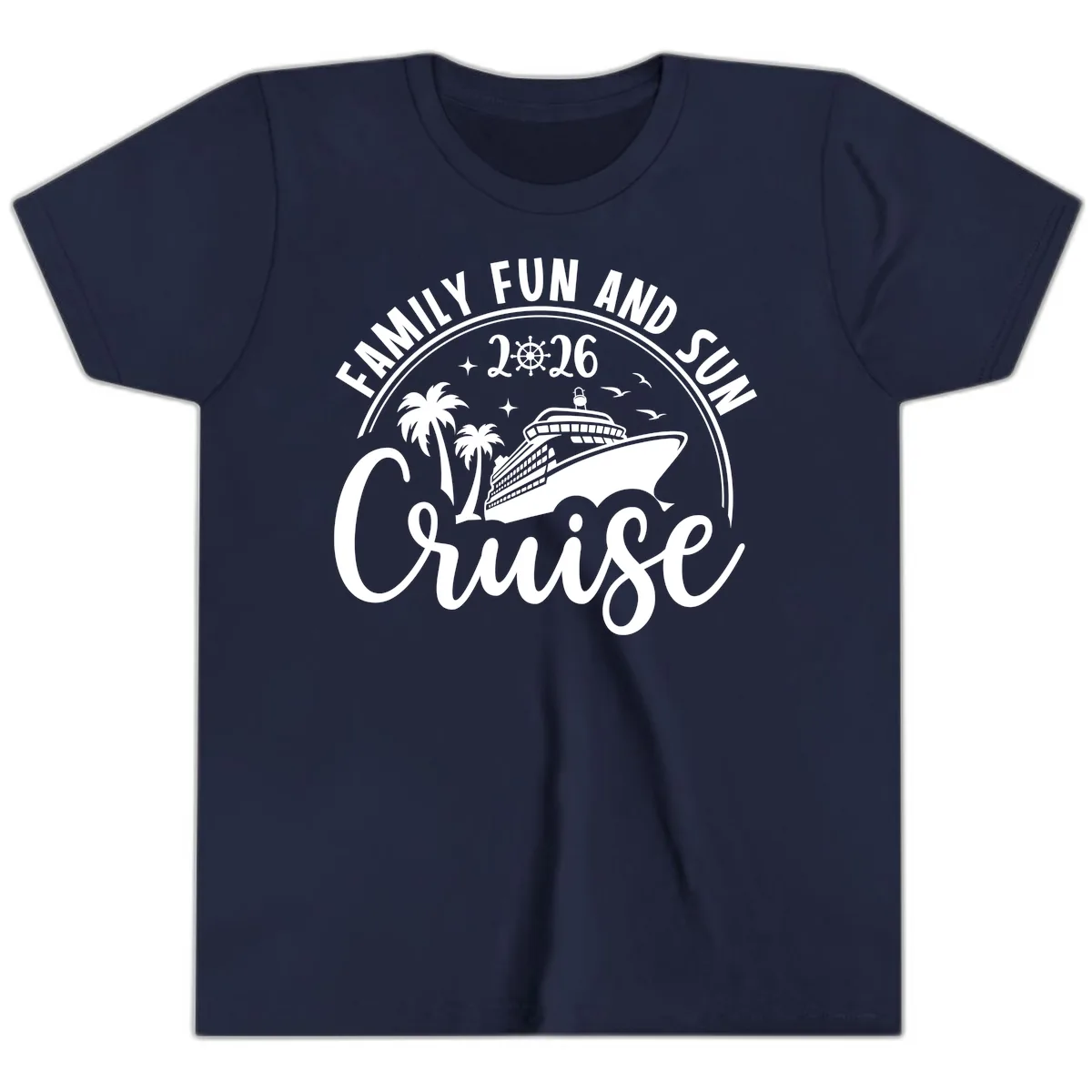 Family Fun and Sun Cruise 2026 Youth T-Shirt in Navy