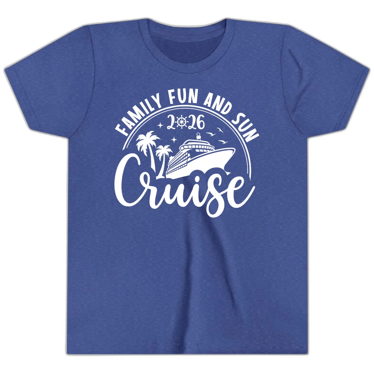 Family Fun and Sun Cruise 2026 Youth T-Shirt in Heather True Royal