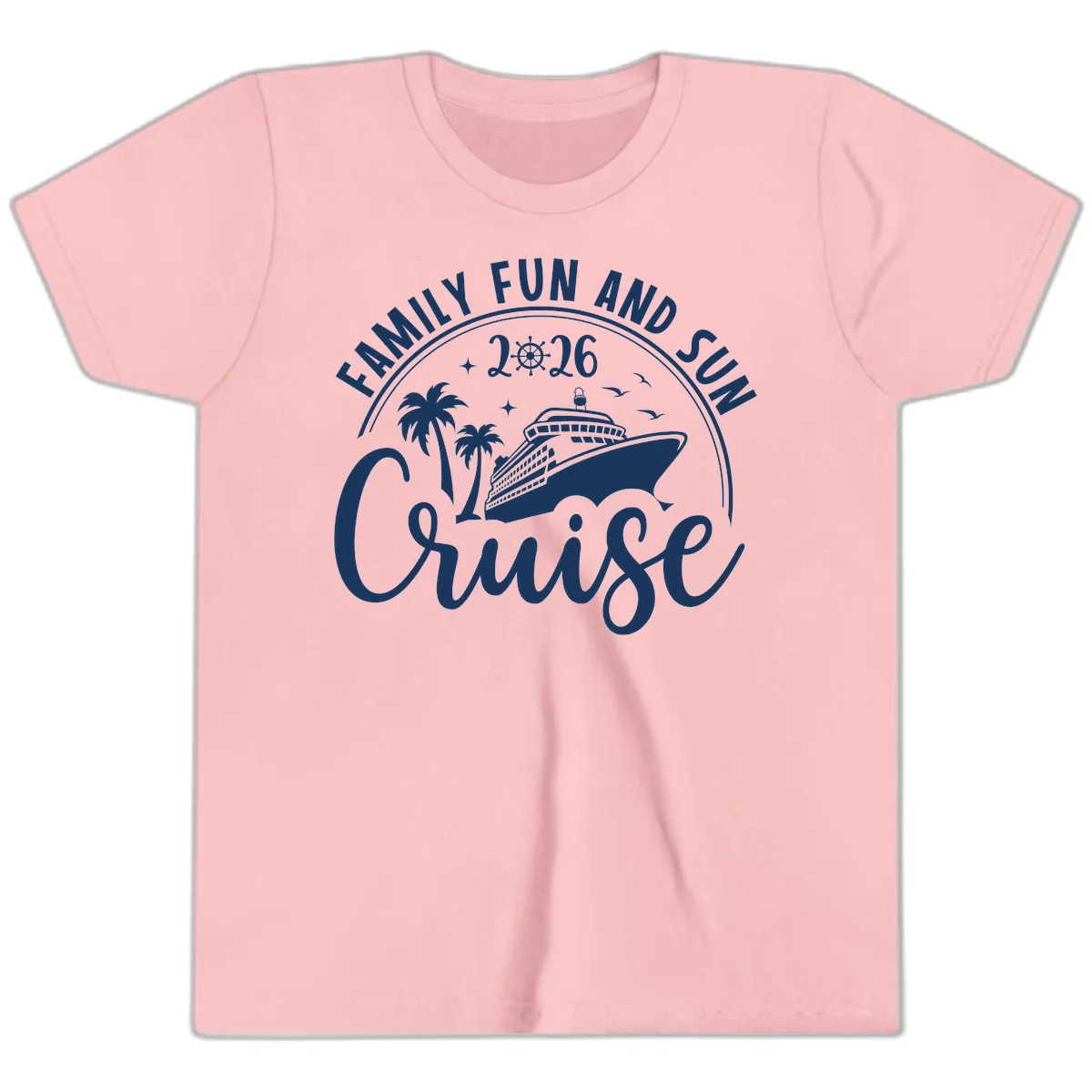 Family Fun and Sun Cruise 2026 Youth T-Shirt in Pink
