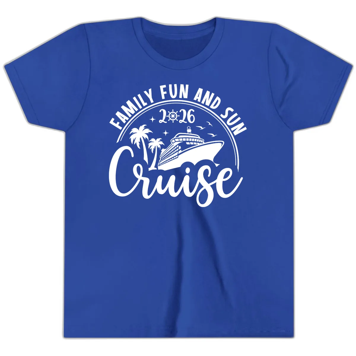 Family Fun and Sun Cruise 2026 Youth T-Shirt in True Royal
