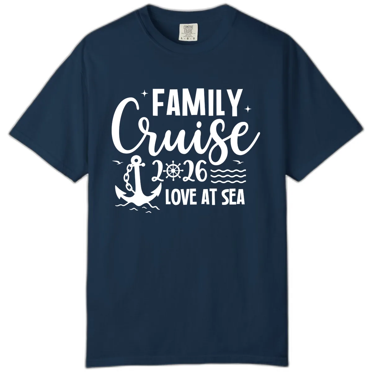 Family Cruise 2026 Love At Sea Vacation Apparel Comfort Color in True Navy