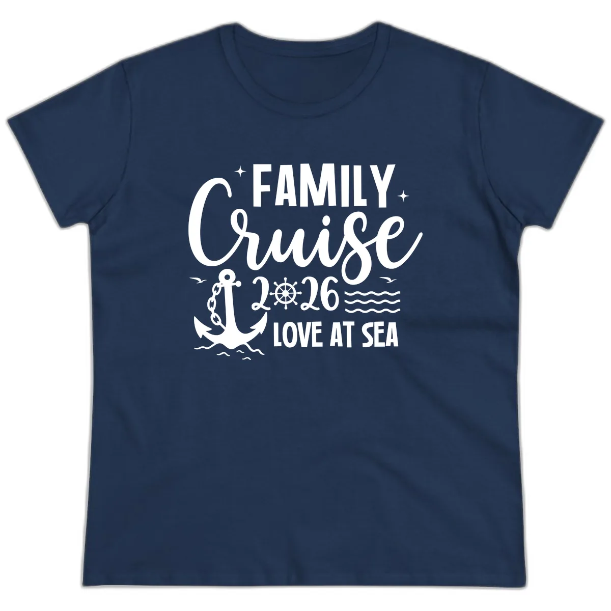 Family Cruise 2026 Love At Sea Vacation Apparel Ladies Tee in Navy