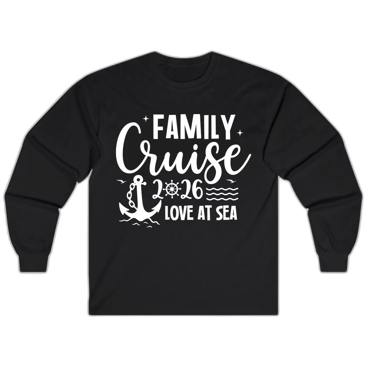 Family Cruise 2026 Love At Sea Vacation Apparel Long Sleeve in Black