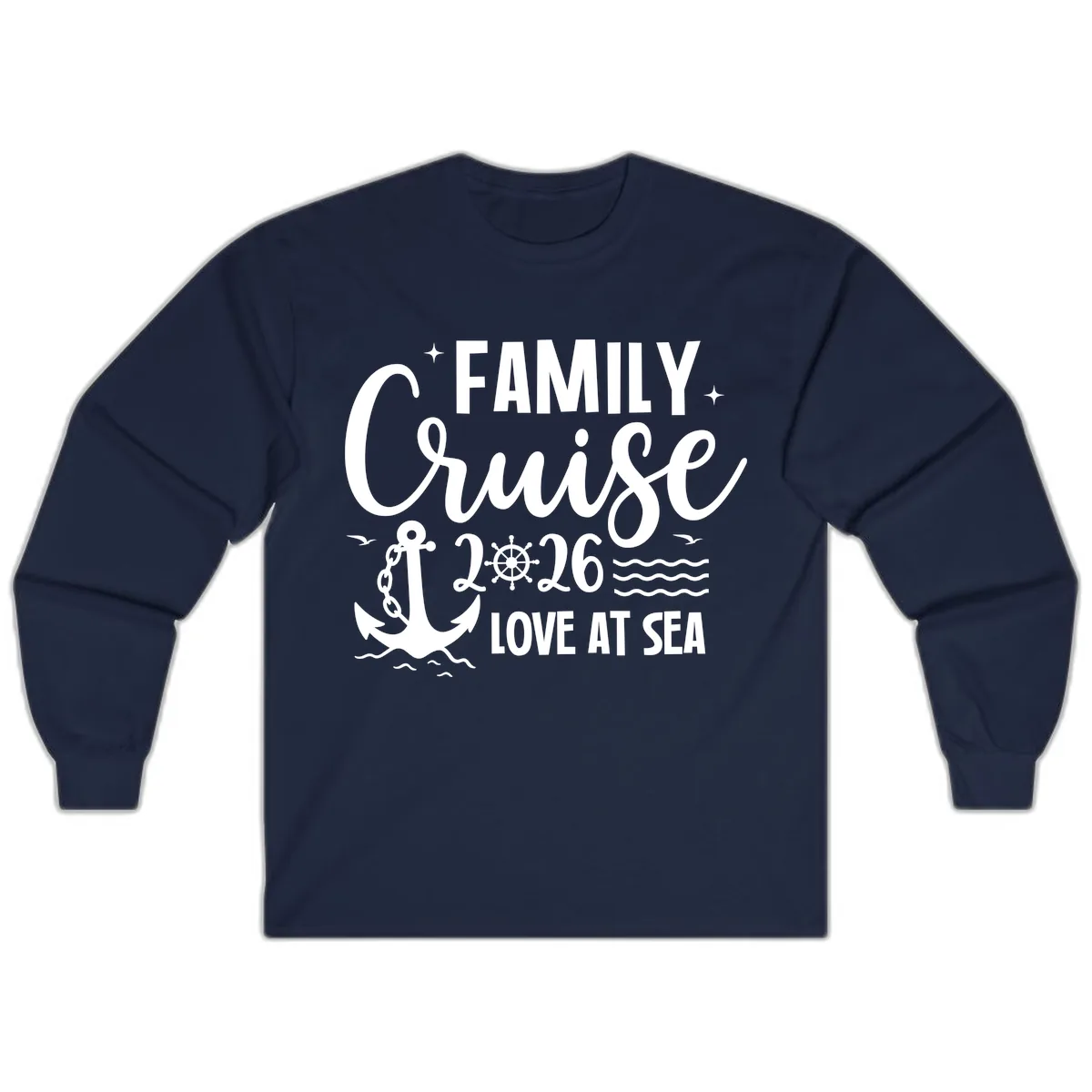 Family Cruise 2026 Love At Sea Vacation Apparel Long Sleeve in Navy