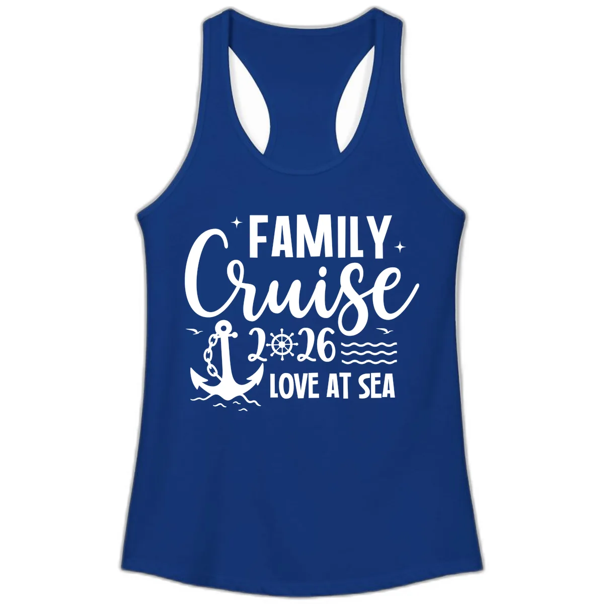 Family Cruise 2026 Love At Sea Vacation Apparel Ladies Tank in Solid Royal