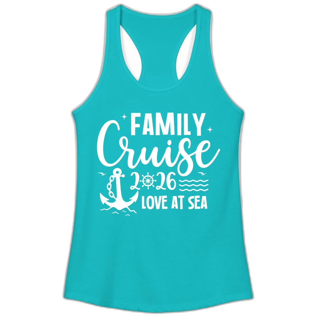 Family Cruise 2026 Love At Sea Vacation Apparel Ladies Tank in Tahiti Blue