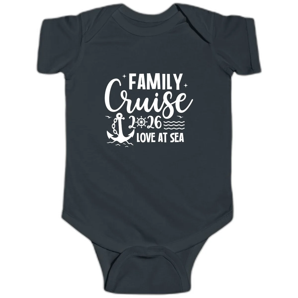 Family Cruise 2026 Love At Sea Vacation Apparel Baby Onesie in Black