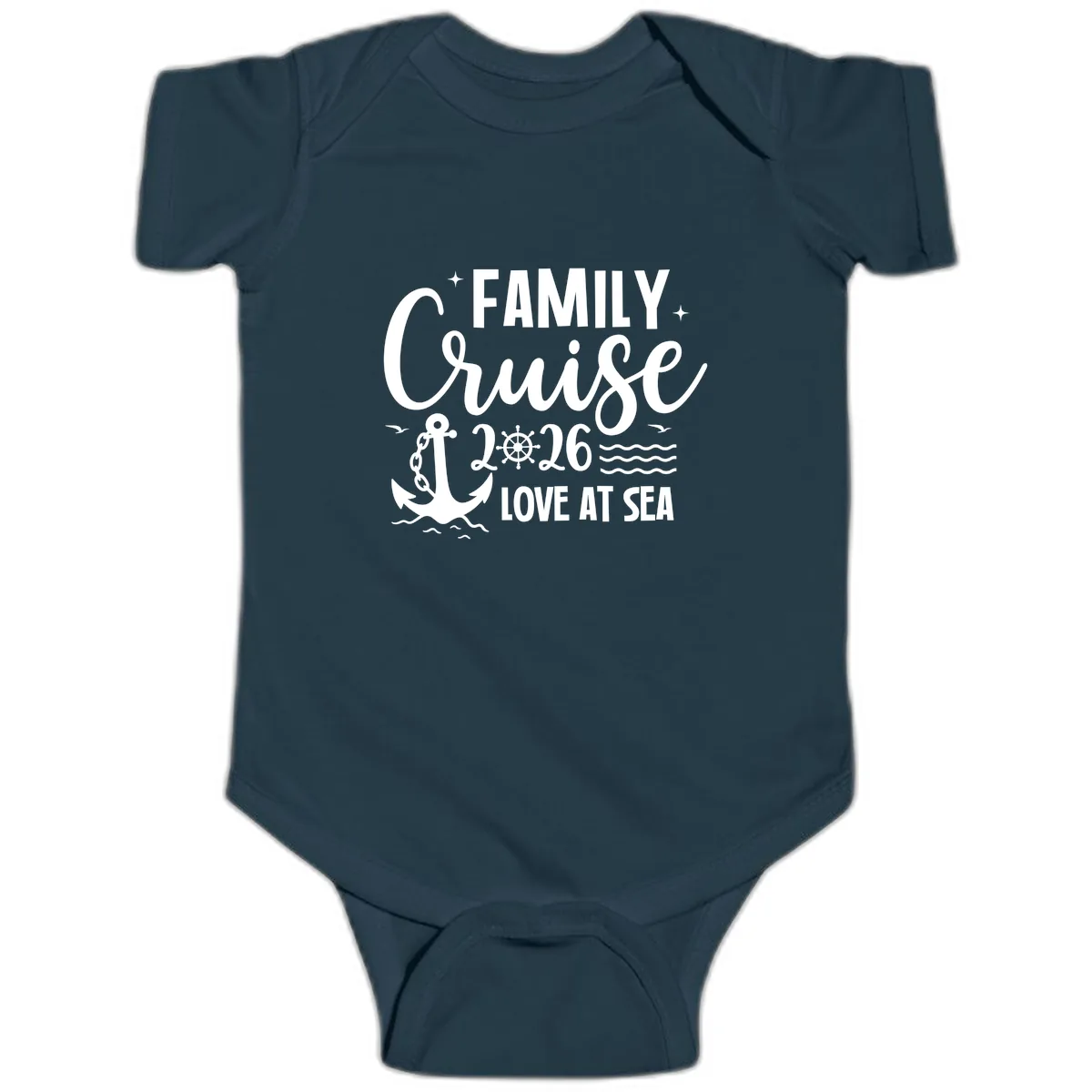 Family Cruise 2026 Love At Sea Vacation Apparel Baby Onesie in Navy