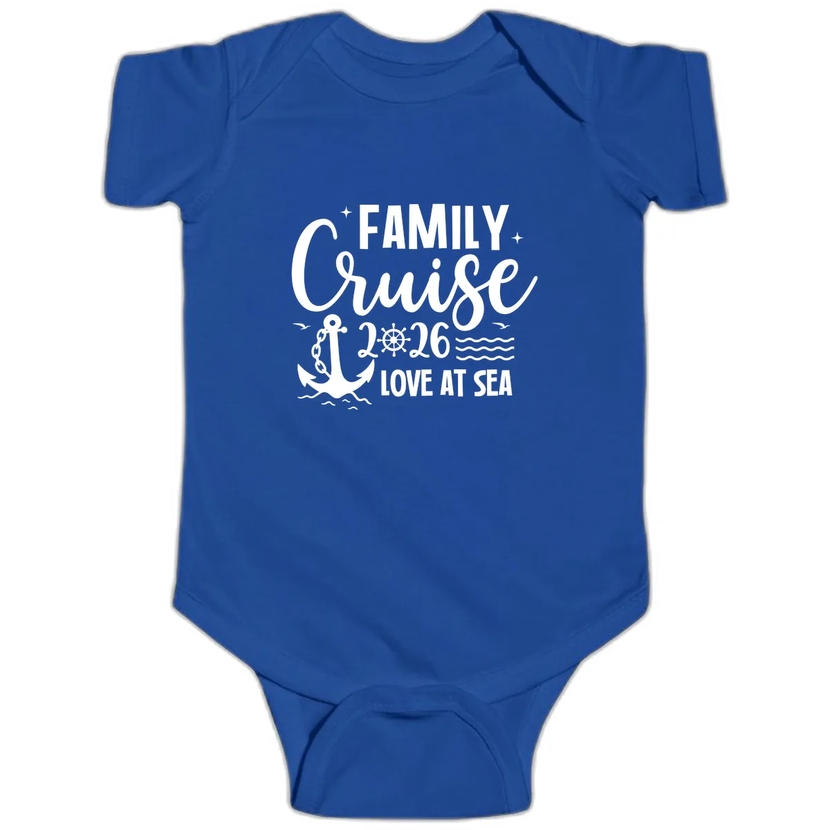 Family Cruise 2026 Love At Sea Vacation Apparel Baby Onesie in Royal