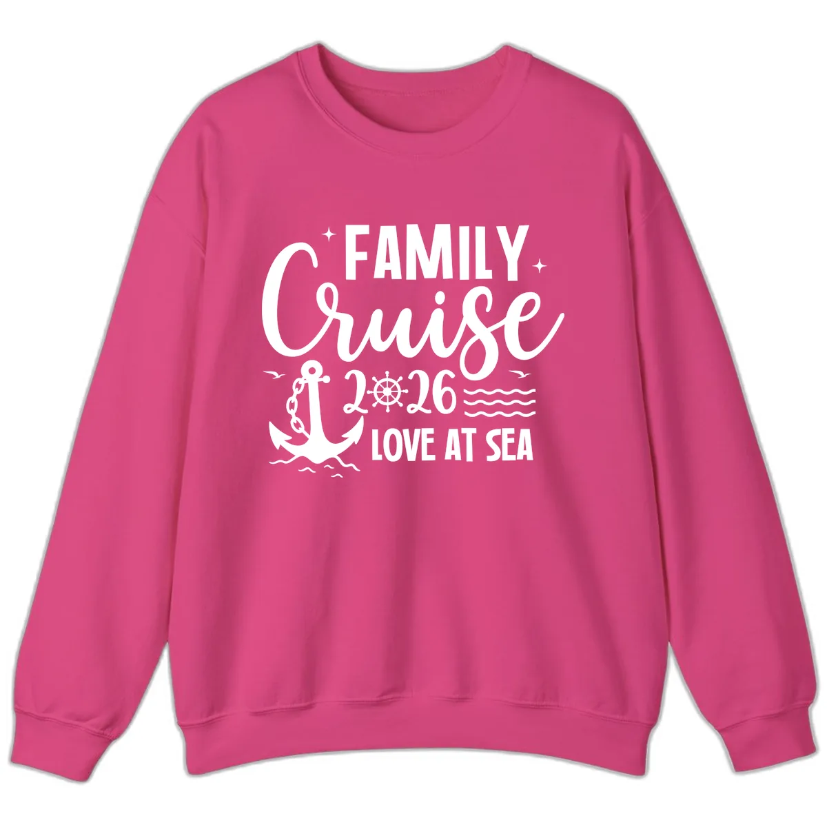Family Cruise 2026 Love At Sea Vacation Apparel Sweatshirt in Heliconia