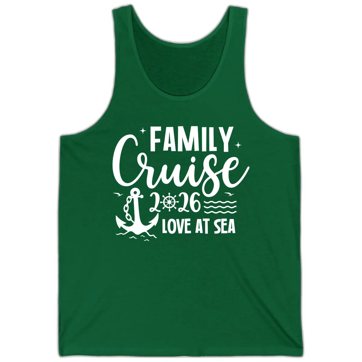 Family Cruise 2026 Love At Sea Vacation Apparel Tank in Kelly