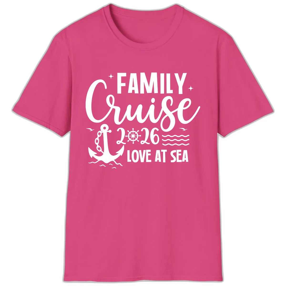 Family Cruise 2026 Love At Sea Vacation Apparel T-Shirt in Heliconia