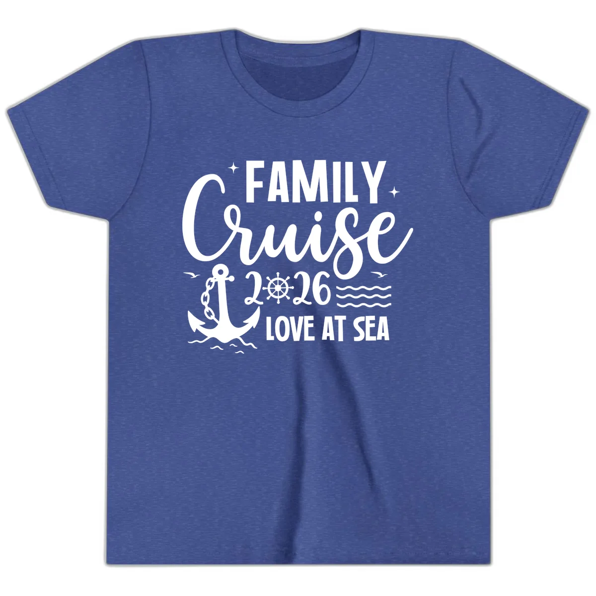Family Cruise 2026 Love At Sea Vacation Apparel Youth T-Shirt in Heather True Royal