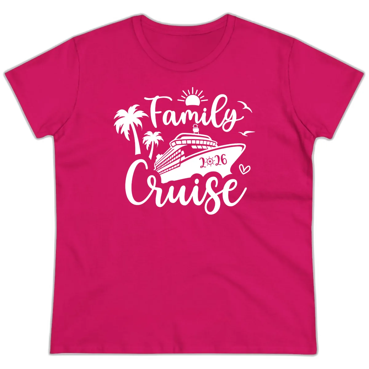Family Cruise 2026 Vacation Apparel Ladies Tee in Heliconia