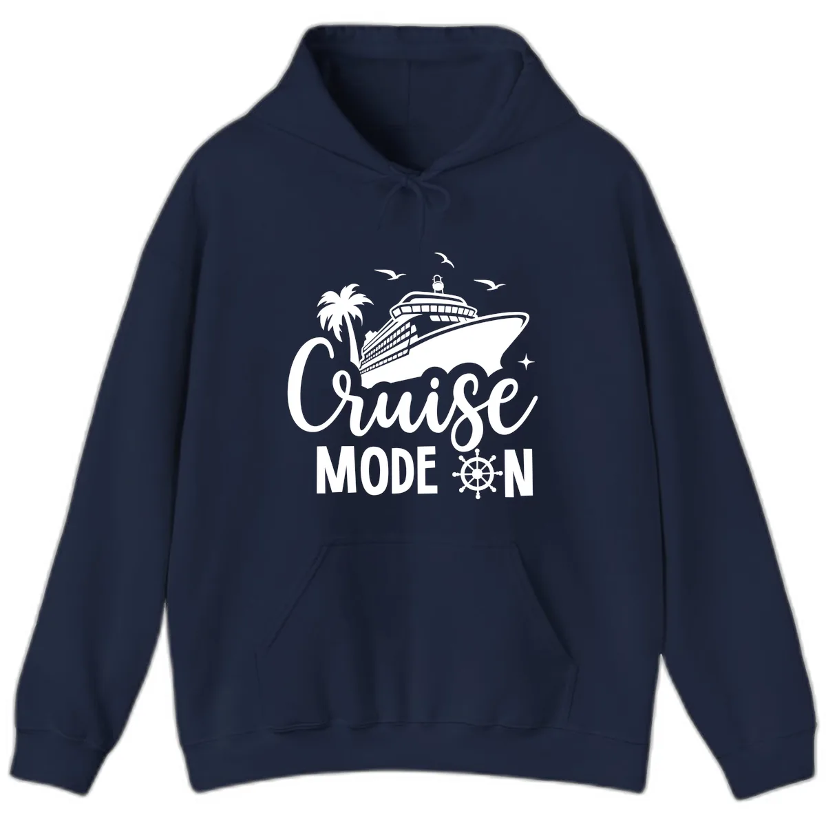 Cruise Mode On Ship Vacation Apparel Hoodie in Navy