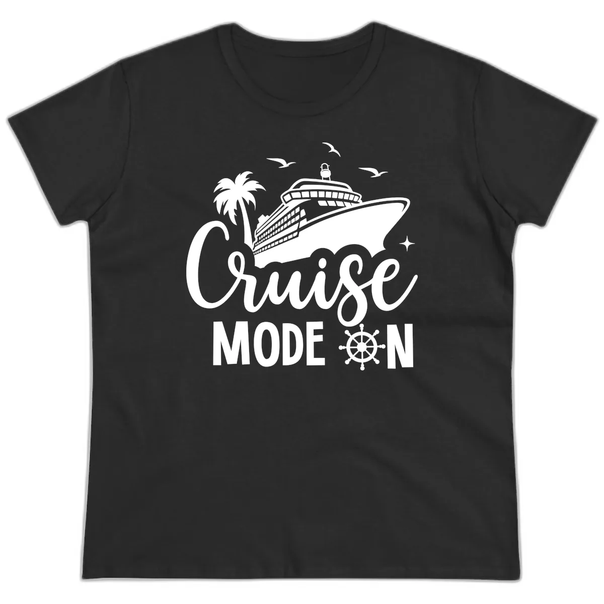 Cruise Mode On Ship Vacation Apparel Ladies Tee in Black
