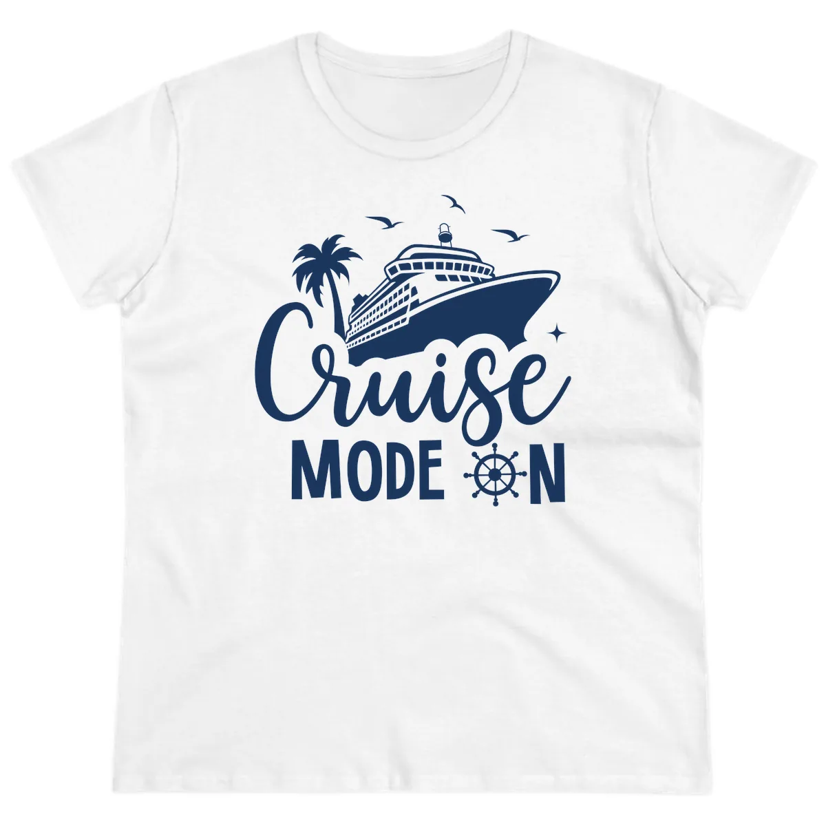 Cruise Mode On Ship Vacation Apparel Ladies Tee in White