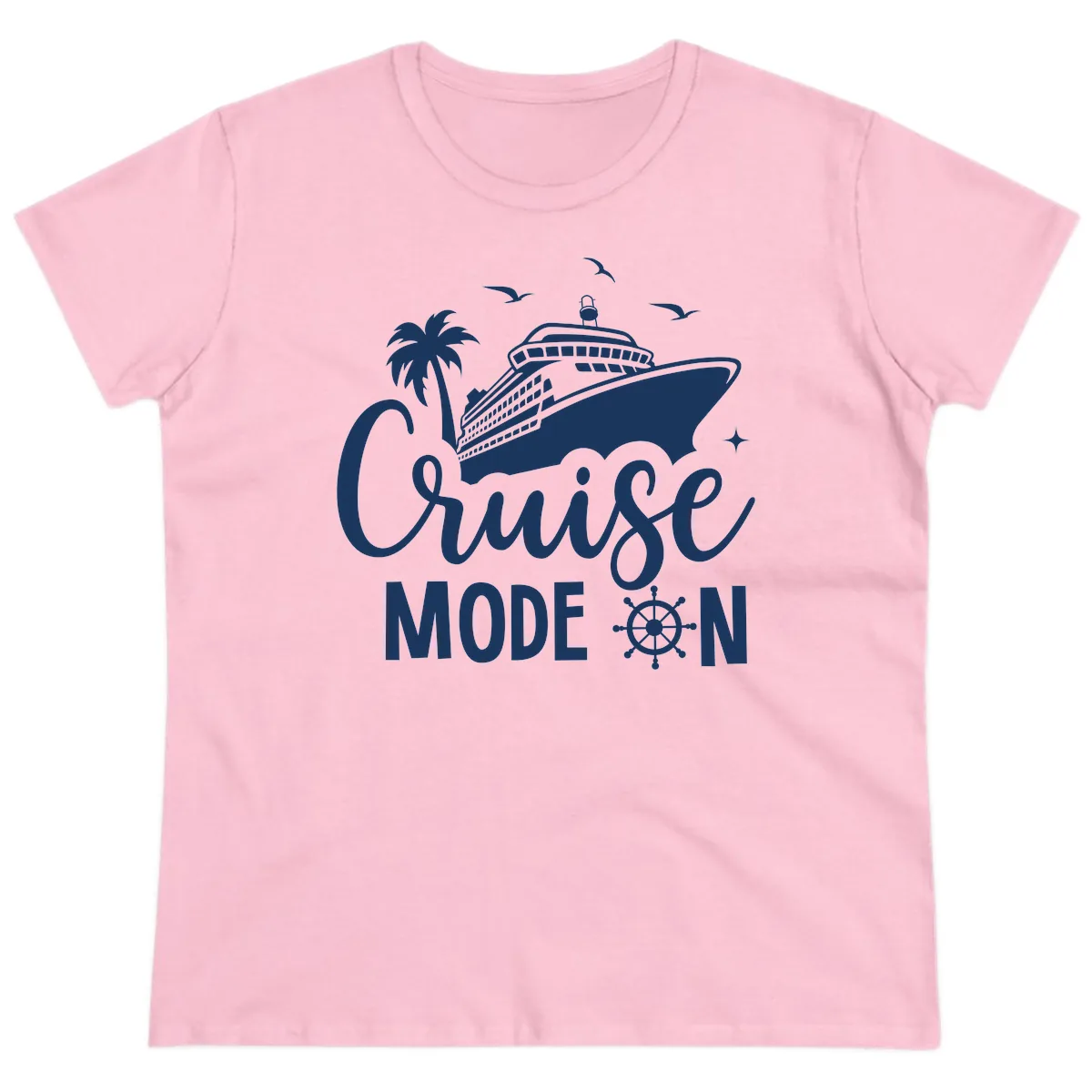 Cruise Mode On Ship Vacation Apparel Ladies Tee in Light Pink