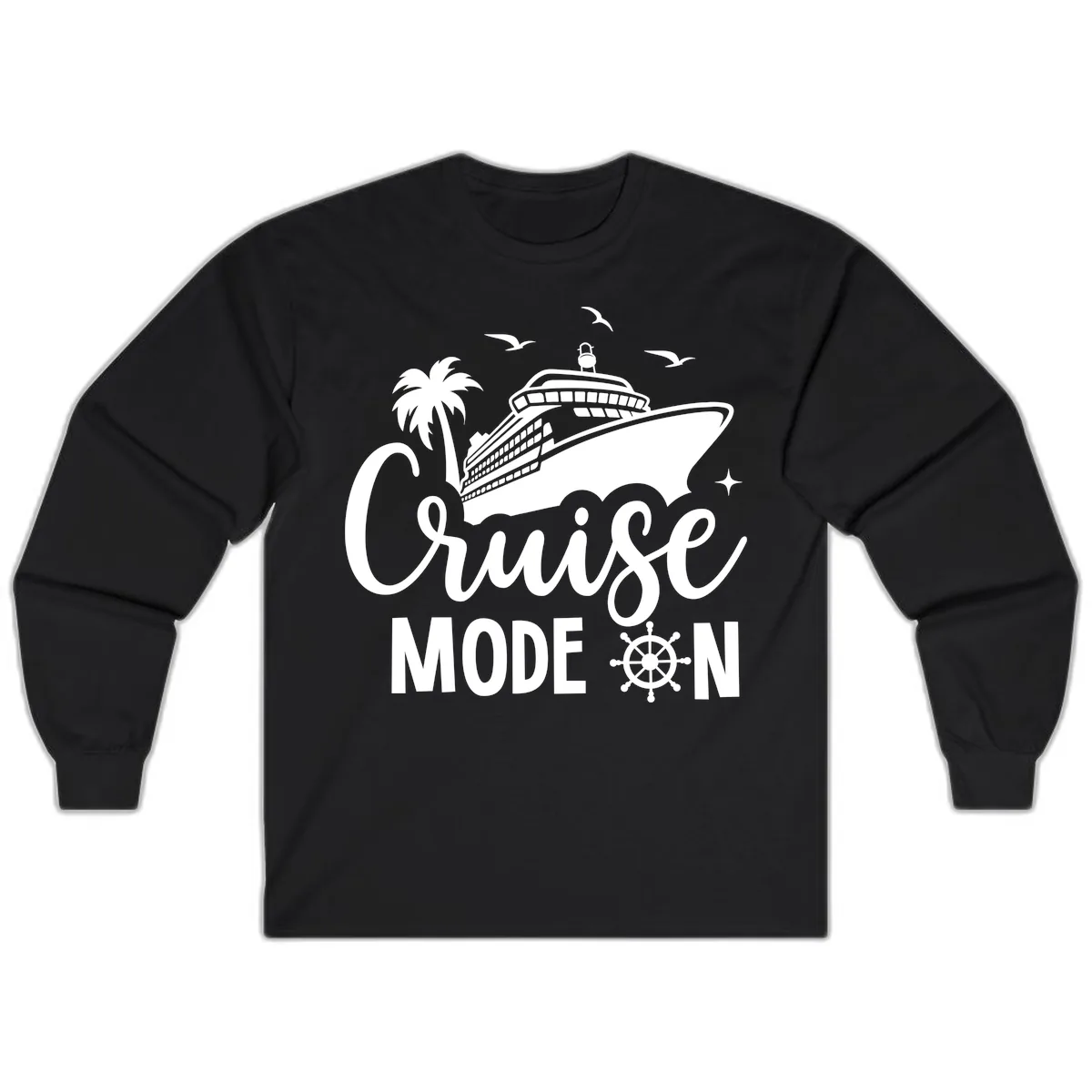 Cruise Mode On Ship Vacation Apparel Long Sleeve in Black