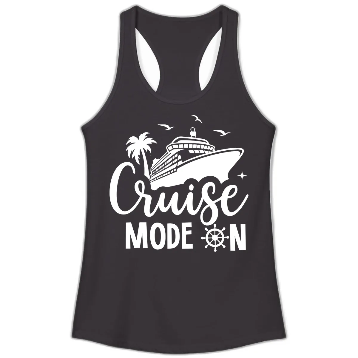 Cruise Mode On Ship Vacation Apparel Ladies Tank in Black