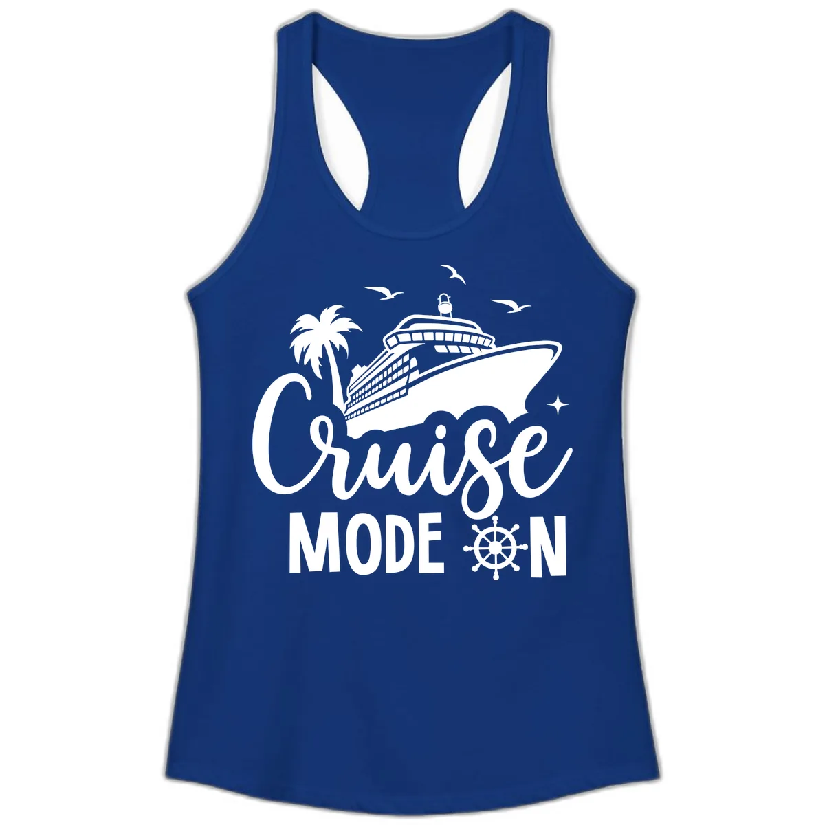 Cruise Mode On Ship Vacation Apparel Ladies Tank in Solid Royal
