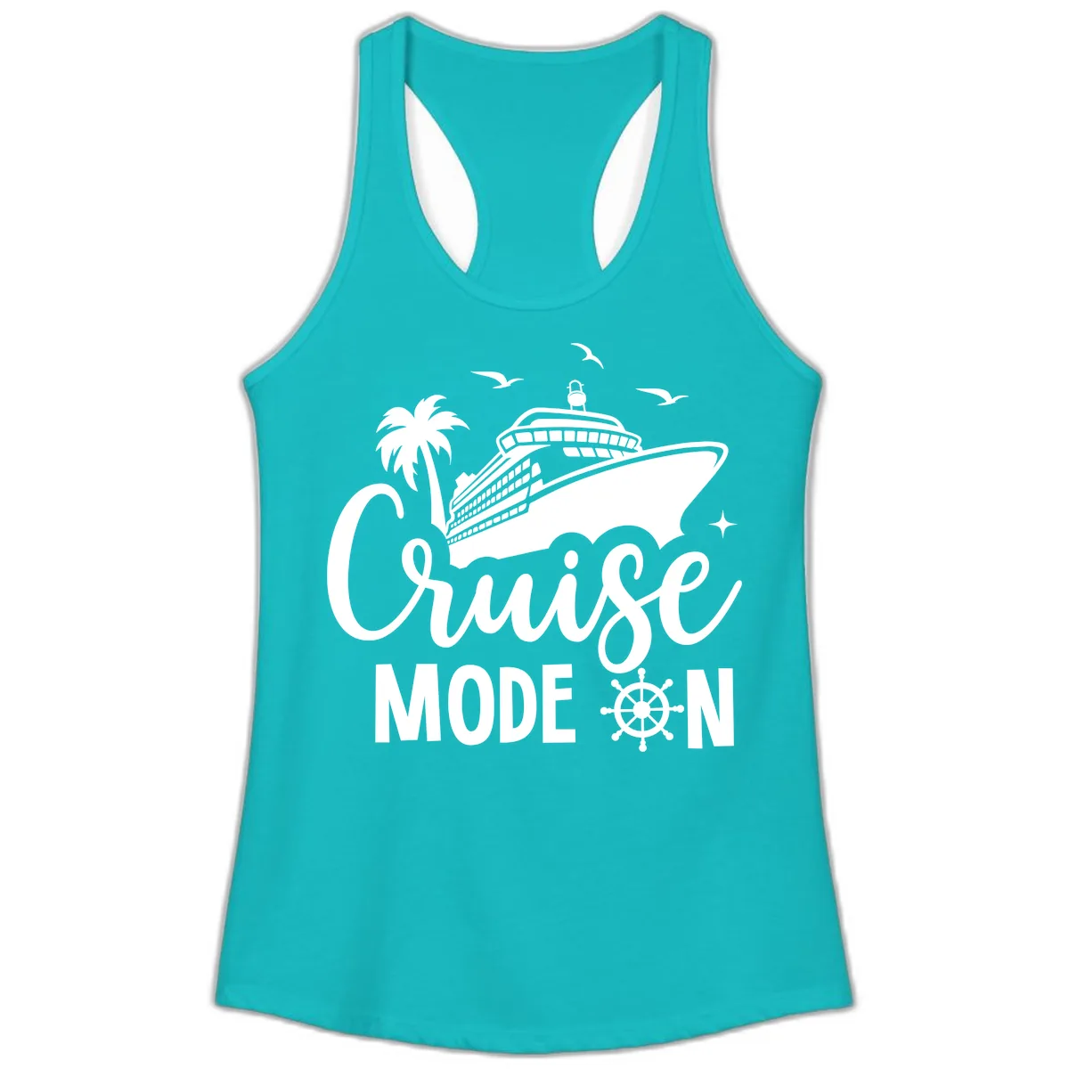 Cruise Mode On Ship Vacation Apparel Ladies Tank in Tahiti Blue