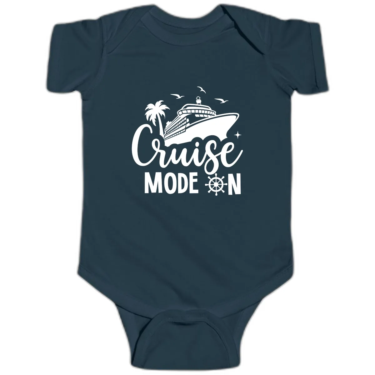 Cruise Mode On Ship Vacation Apparel Baby Onesie in Navy